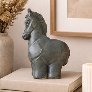 Vintage Carved Stone Horse Sculpture Modern Stylized Figurine Decor Donkey MCM